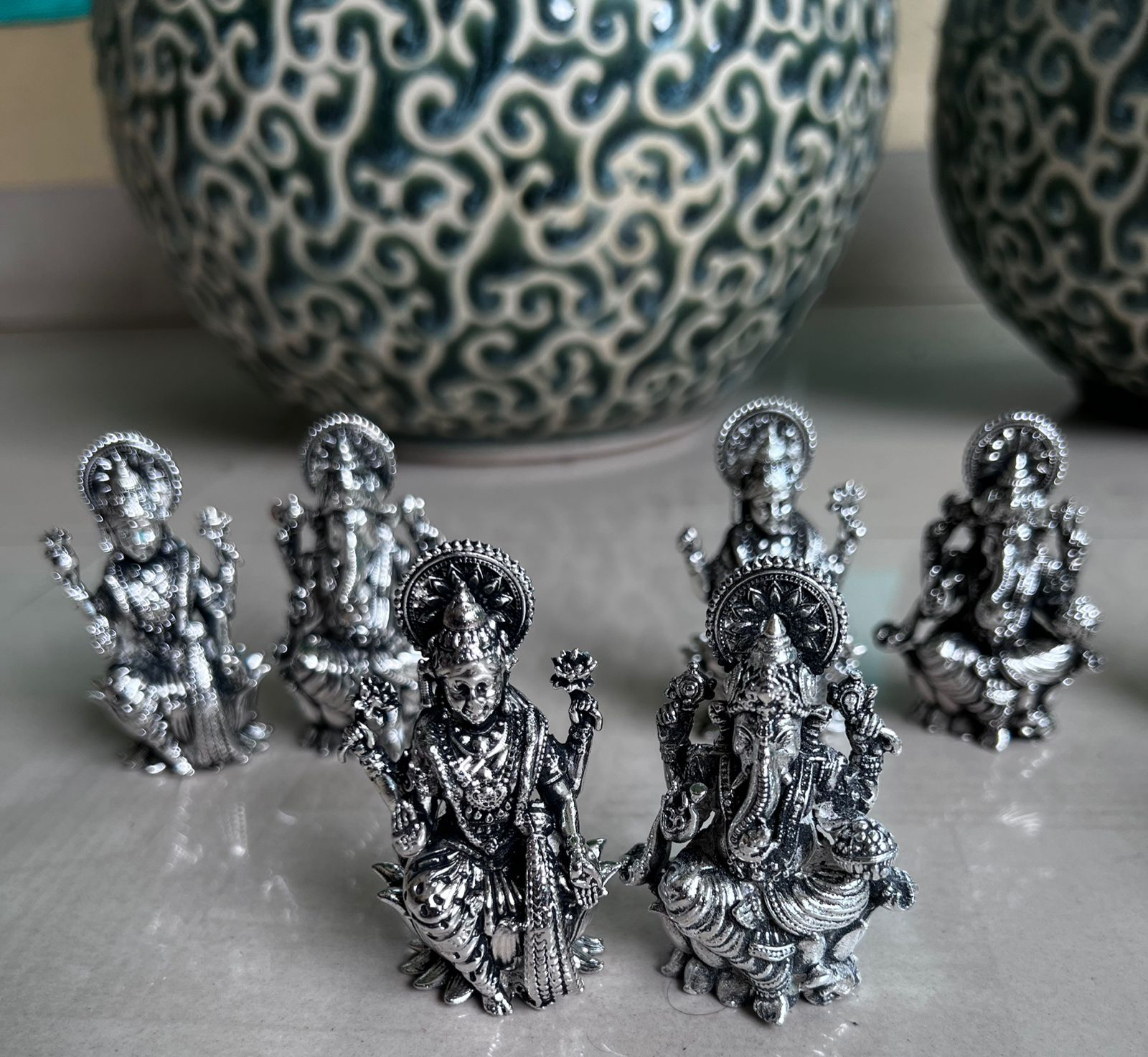 german silver lakshmi ganesh antique finish idol/ statue