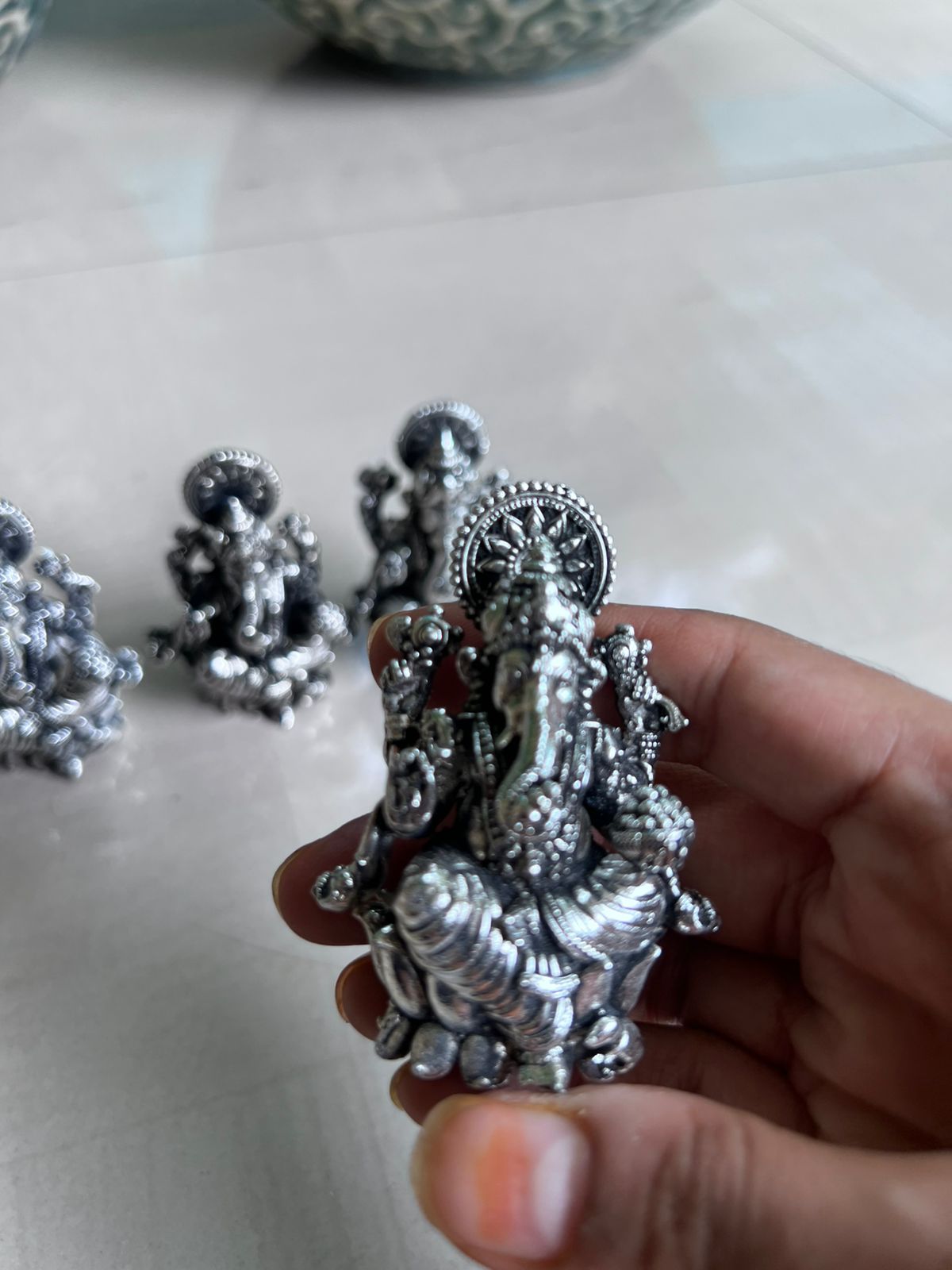 german silver lakshmi ganesh antique finish idol/ statue