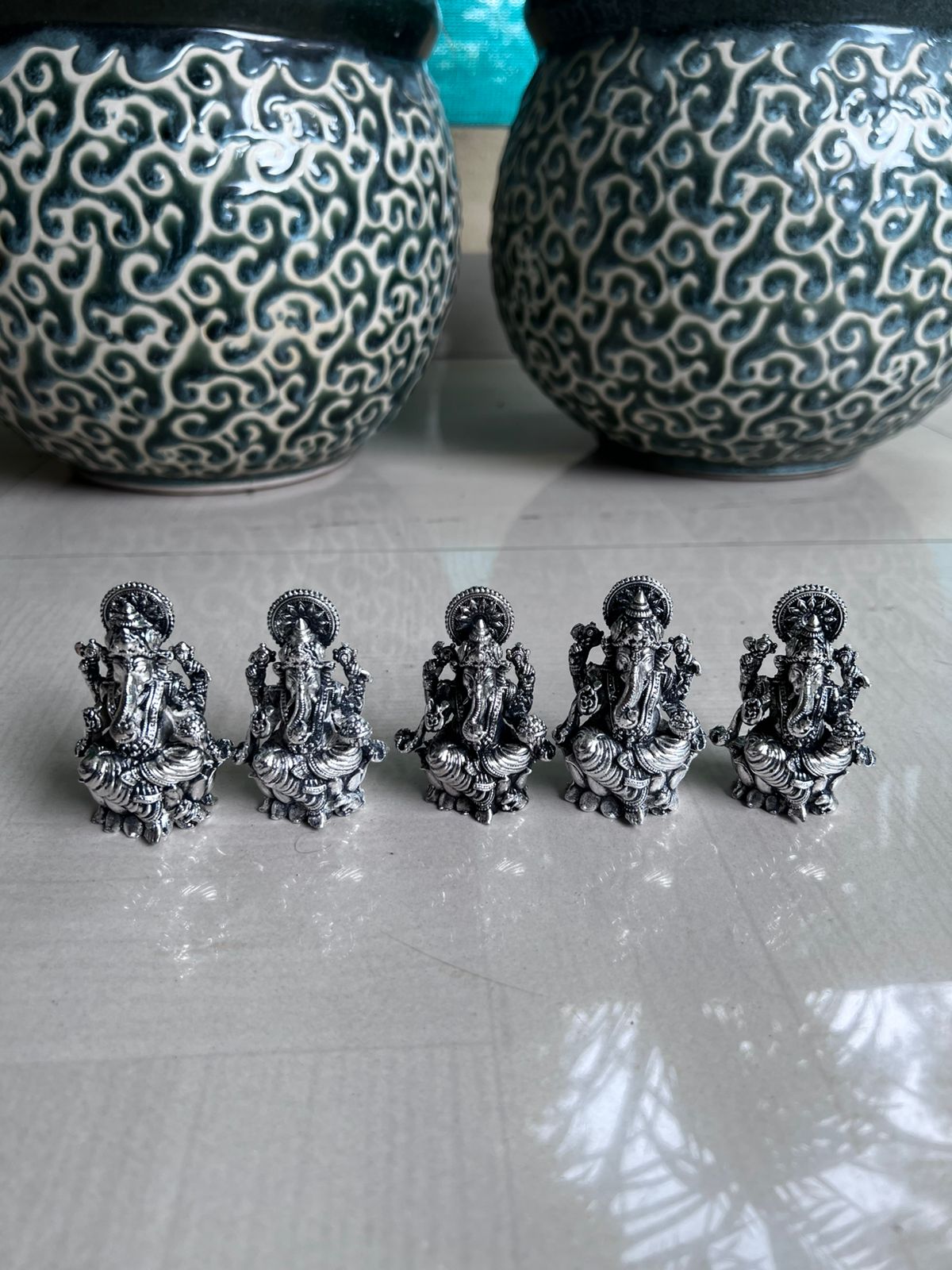 german silver lakshmi ganesh antique finish idol/ statue