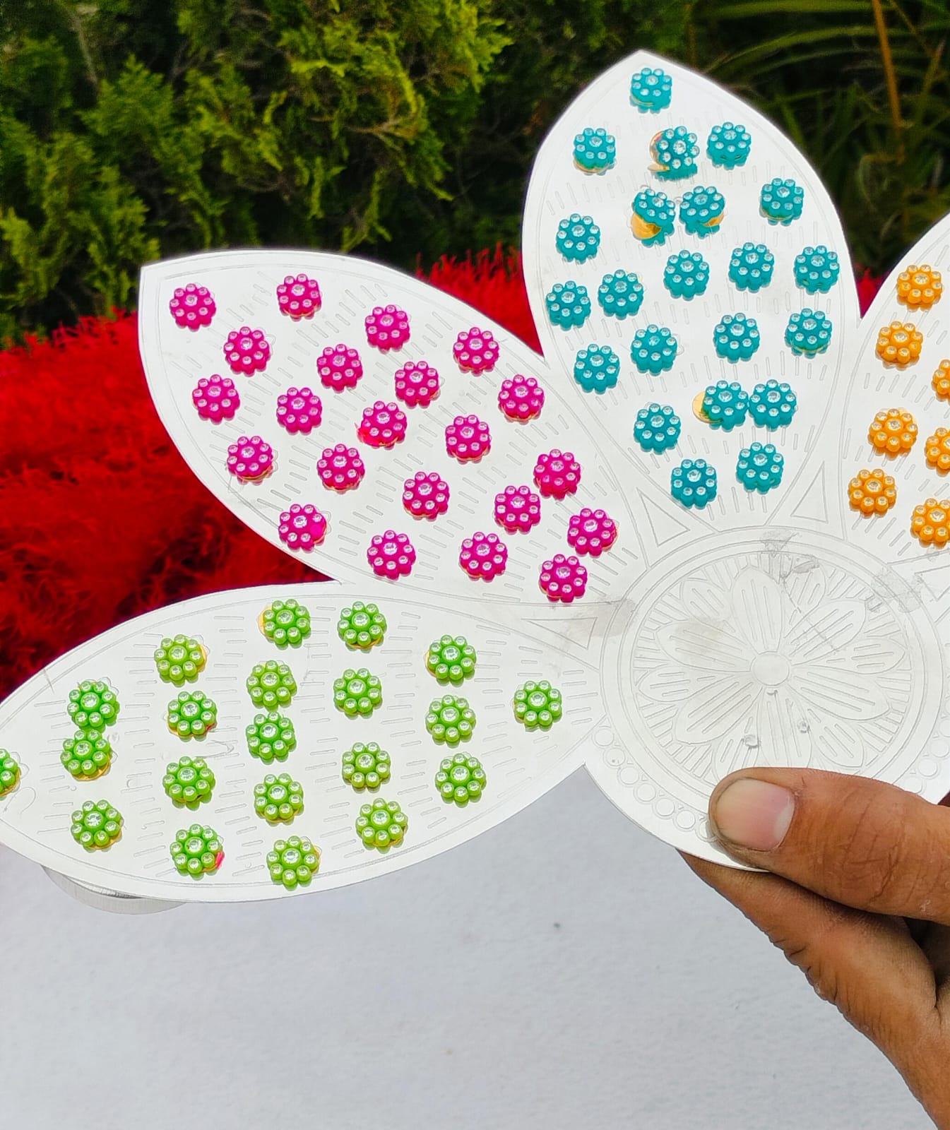 German silver lotus petals design 108 flower Ashtotram stand with 108 flower & Maha Laxmi diya