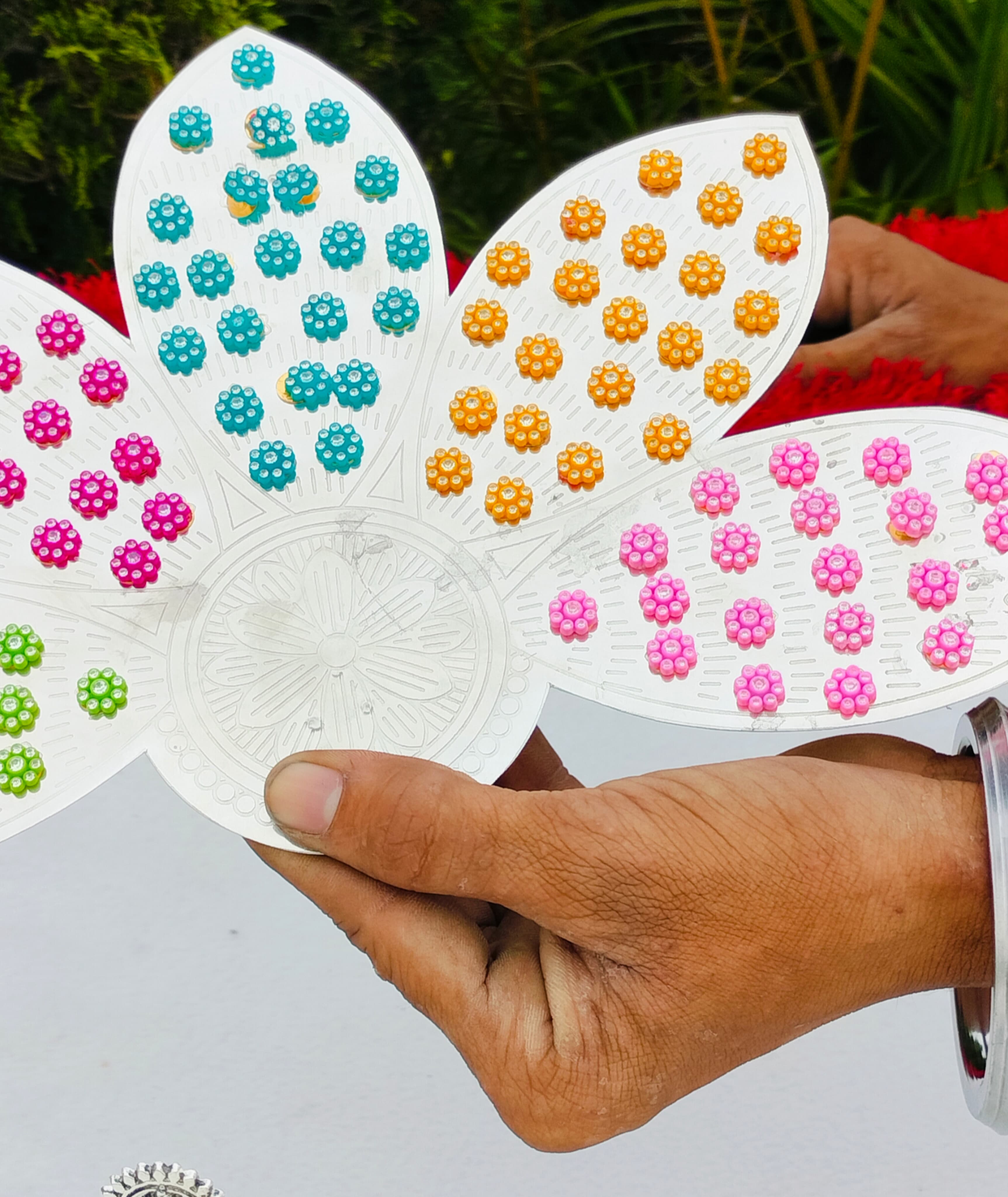 German silver lotus petals design 108 flower Ashtotram stand with 108 flower & Maha Laxmi diya