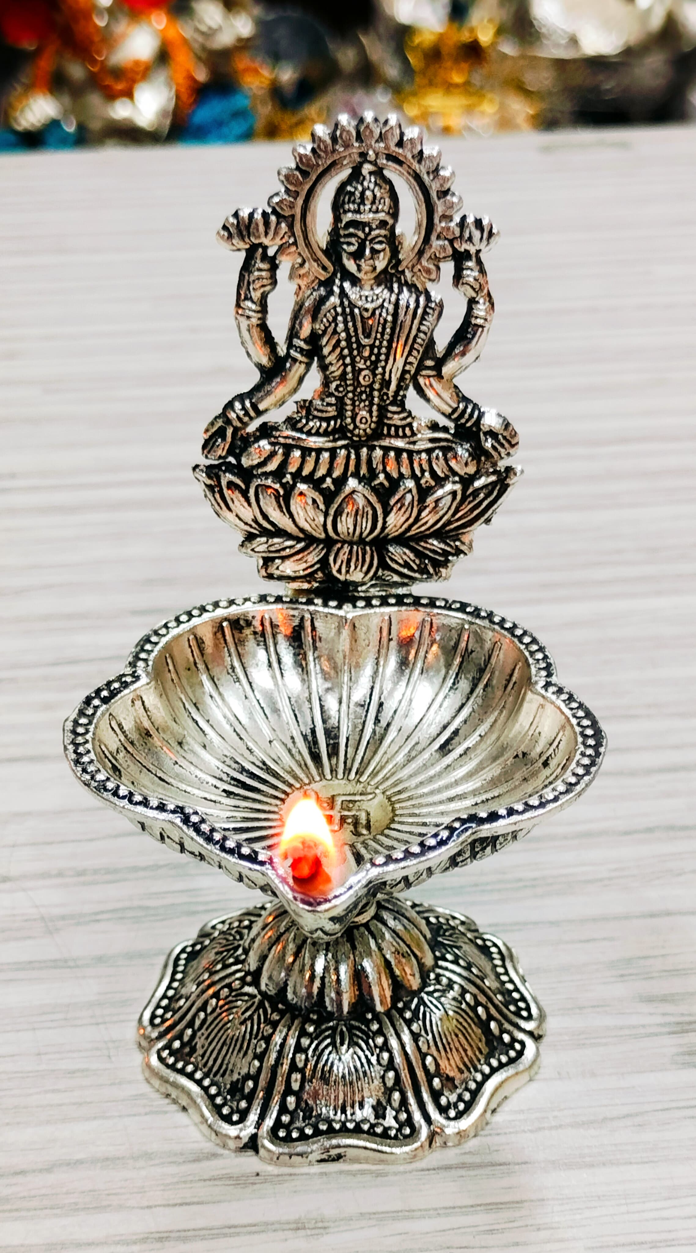 german silver antique finish laksmi ganesh diya set for diwali/ housewarming pooja