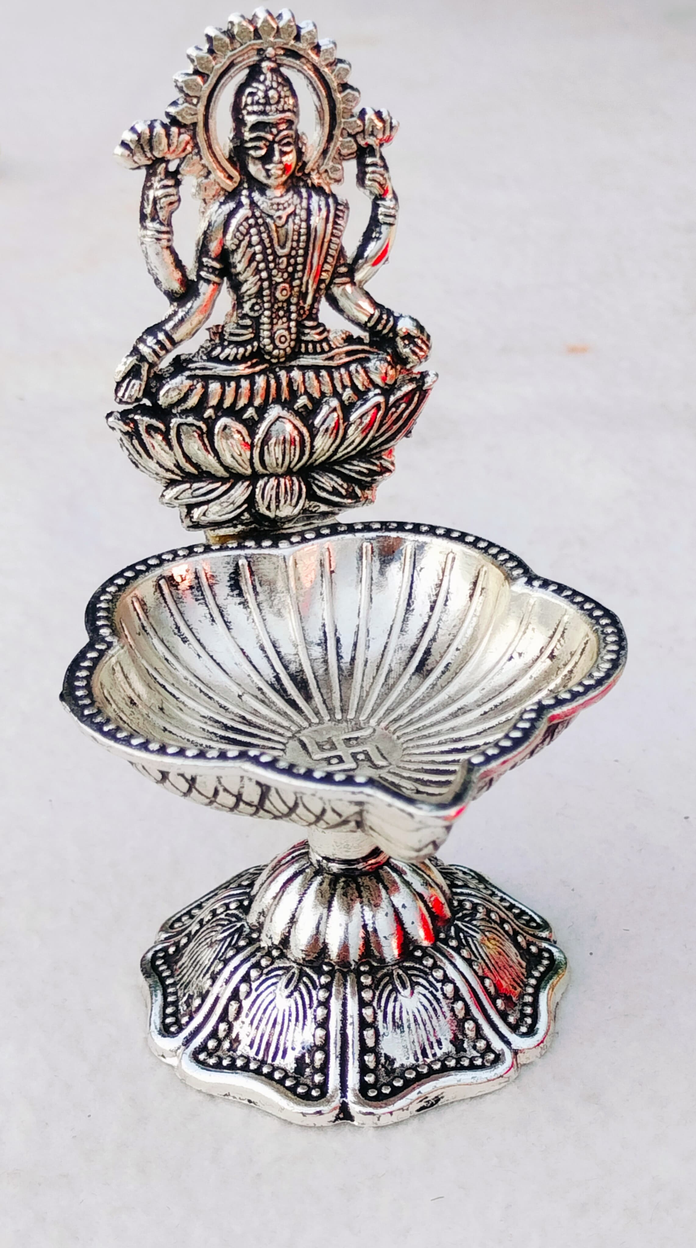 german silver antique finish laksmi ganesh diya set for diwali/ housewarming pooja