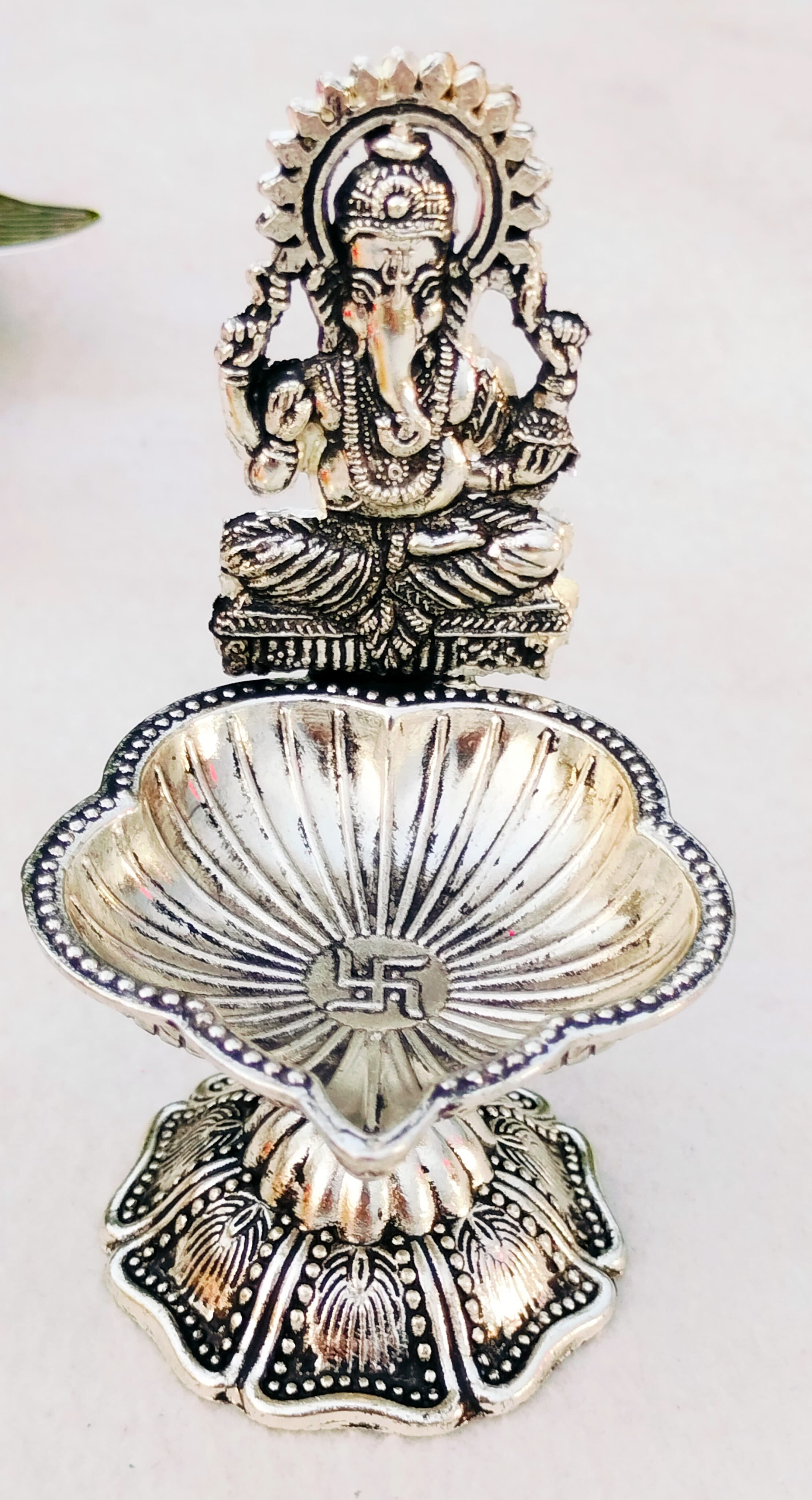 german silver antique finish laksmi ganesh diya set for diwali/ housewarming pooja