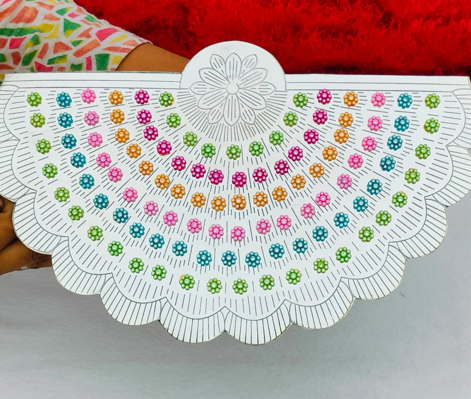 German silver flower stand with colorful flowers with lakshmi diya