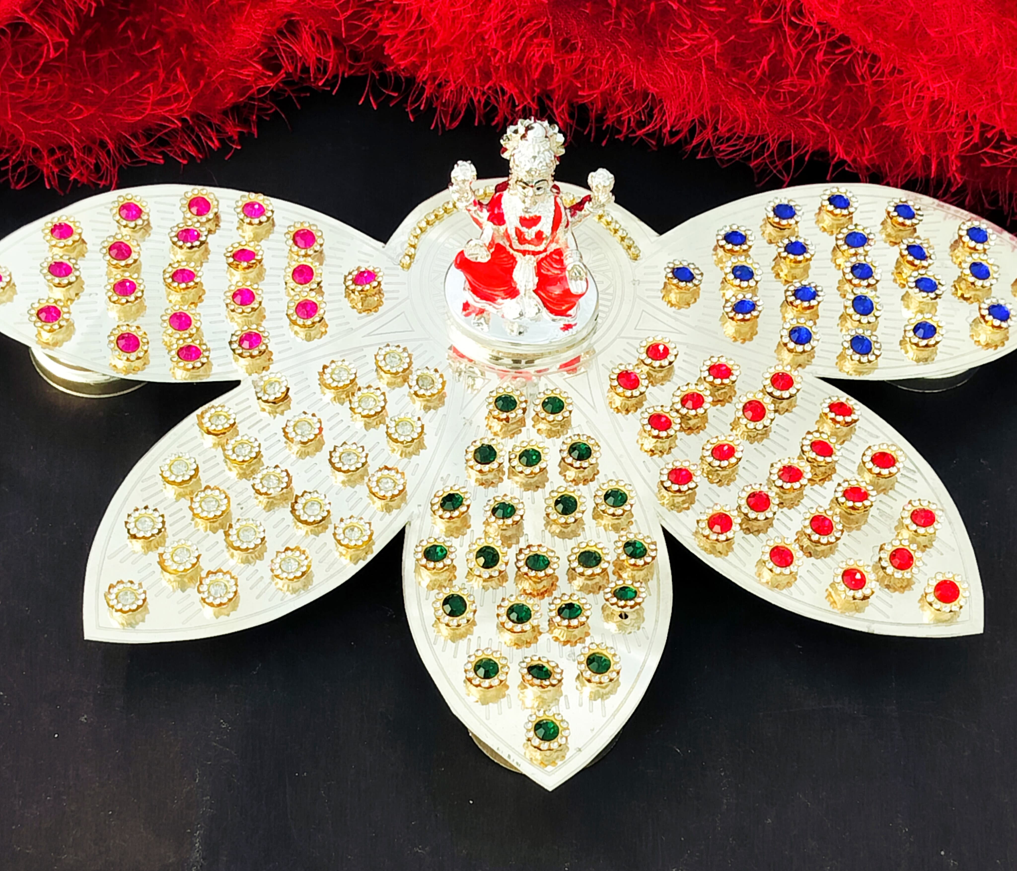 German silver lotus petals design 108 colorful flower Ashtotram stand with lakshmi idol