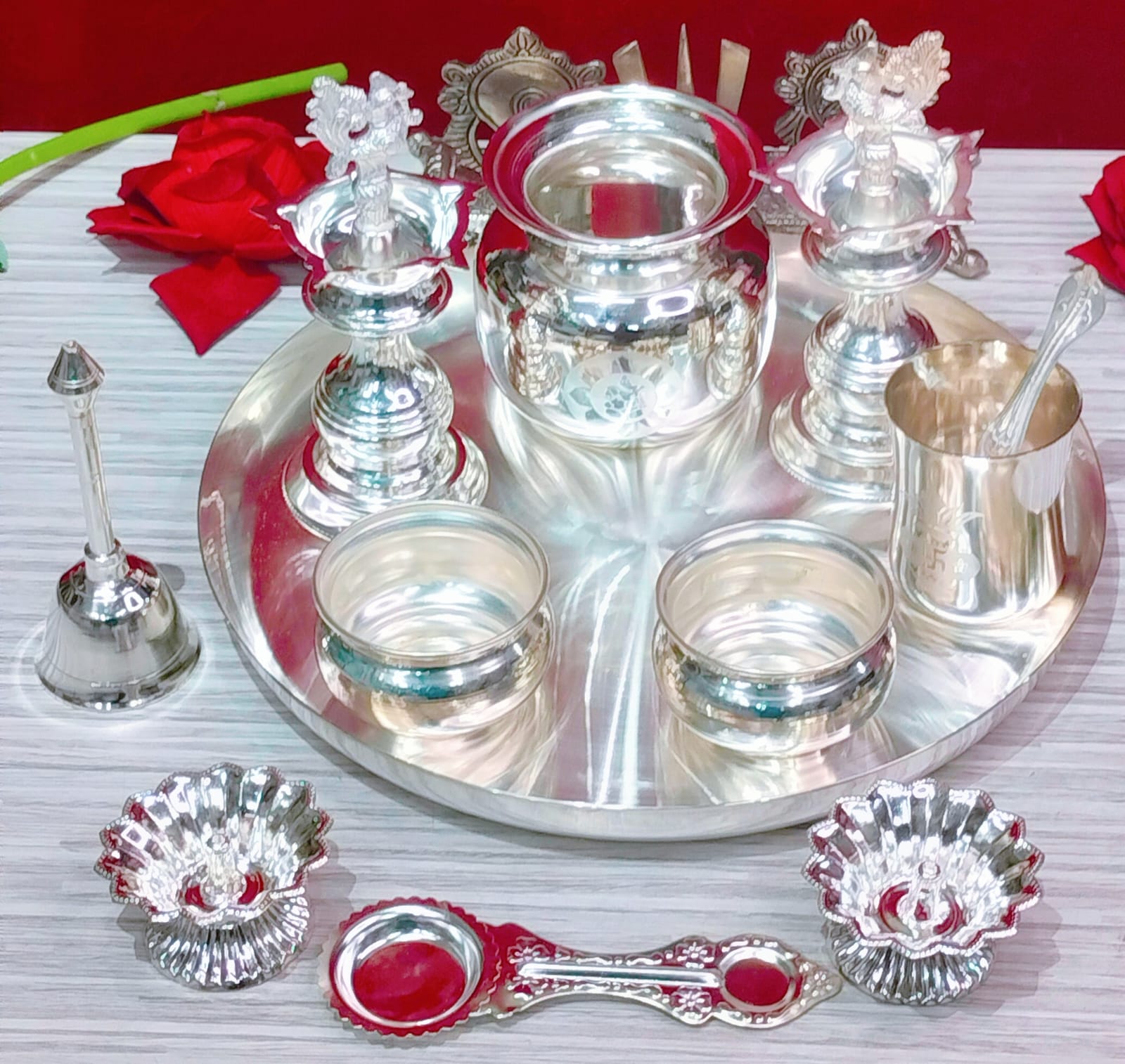 German Silver Pooja Set Combo Set