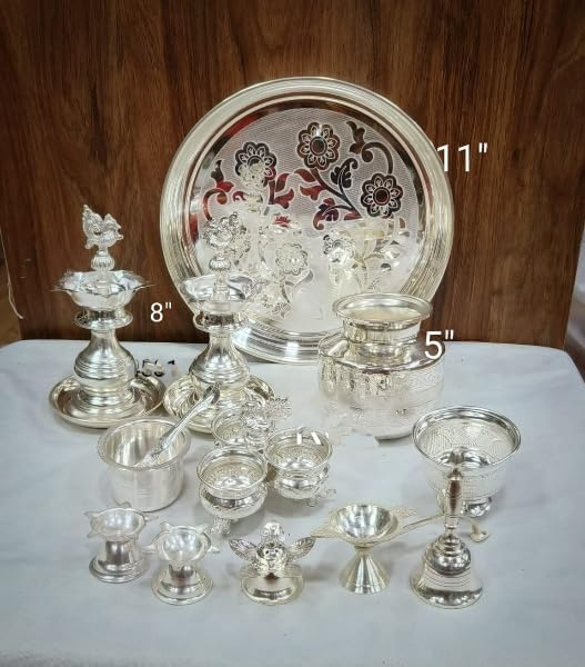 Pure German Silver Set of 14 Pieces Pooja thali Set