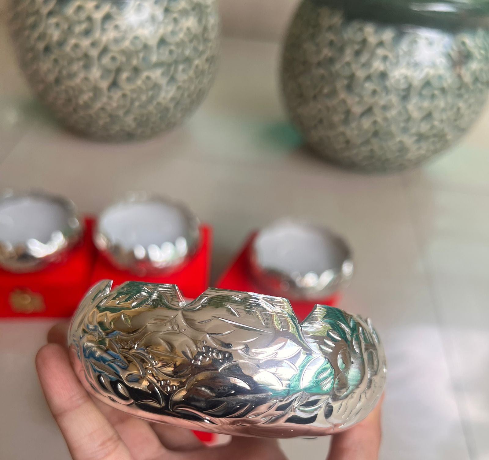 German Silver Set of 2 Pack with Velvet Box Candle for Home décor/Diwali/New Year