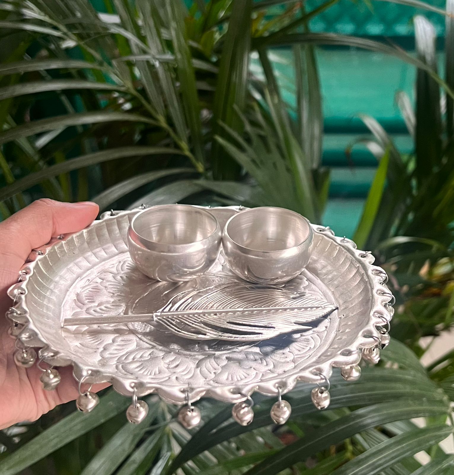 German Silver Pooja thali Set with Tilak Stick