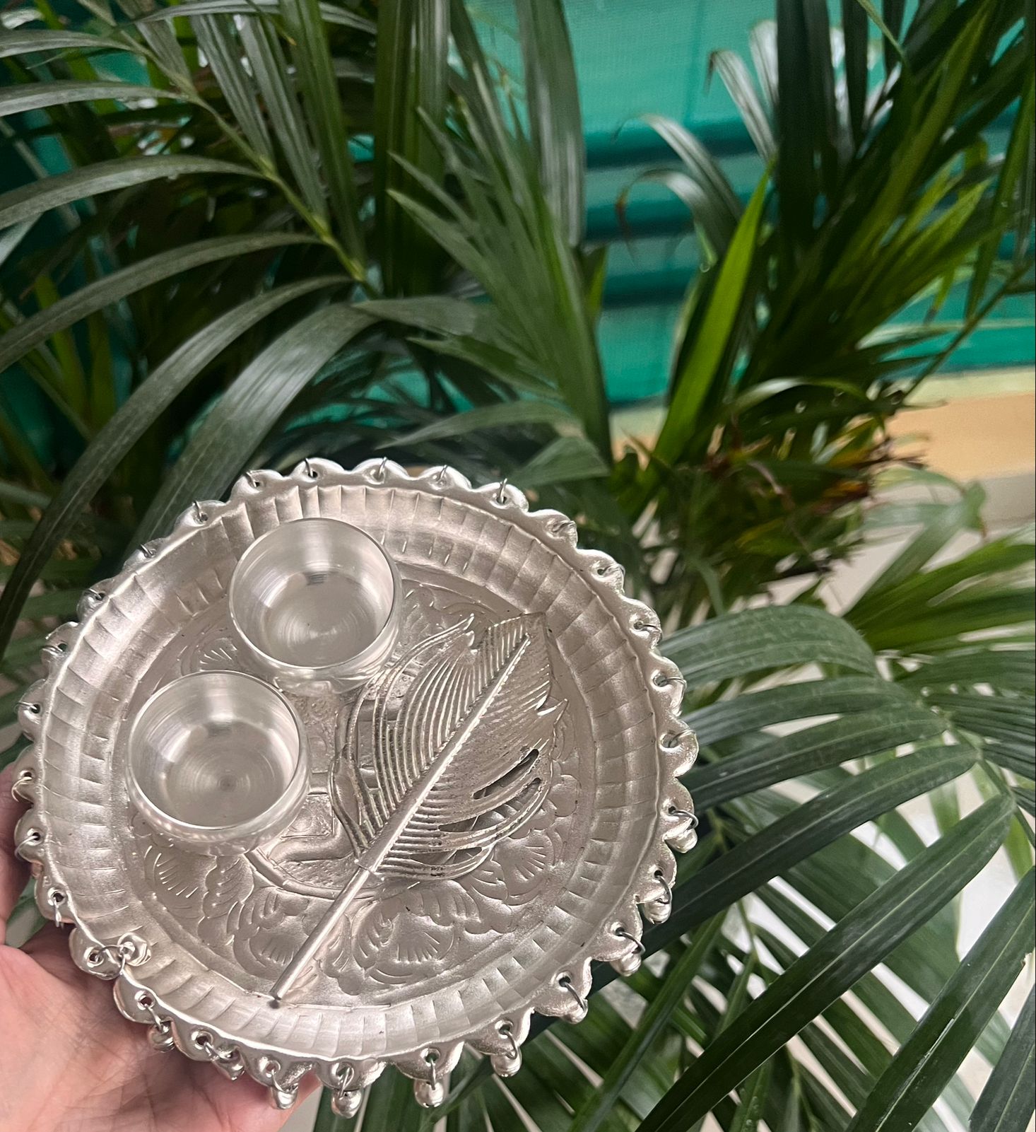 German Silver Pooja thali Set with Tilak Stick