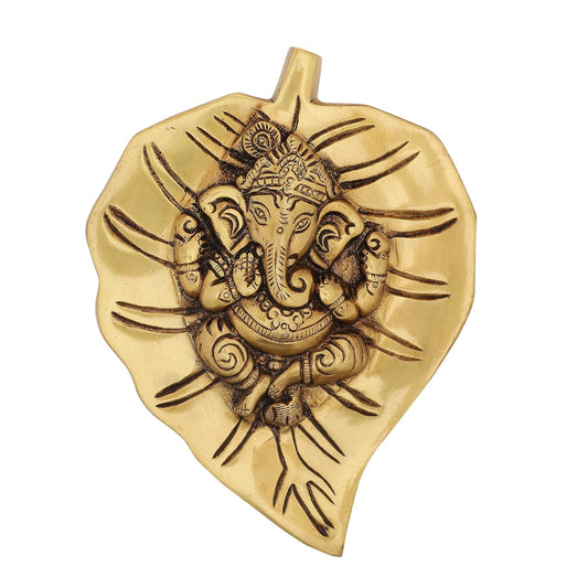 brass Ganesh on leaf wall hanging