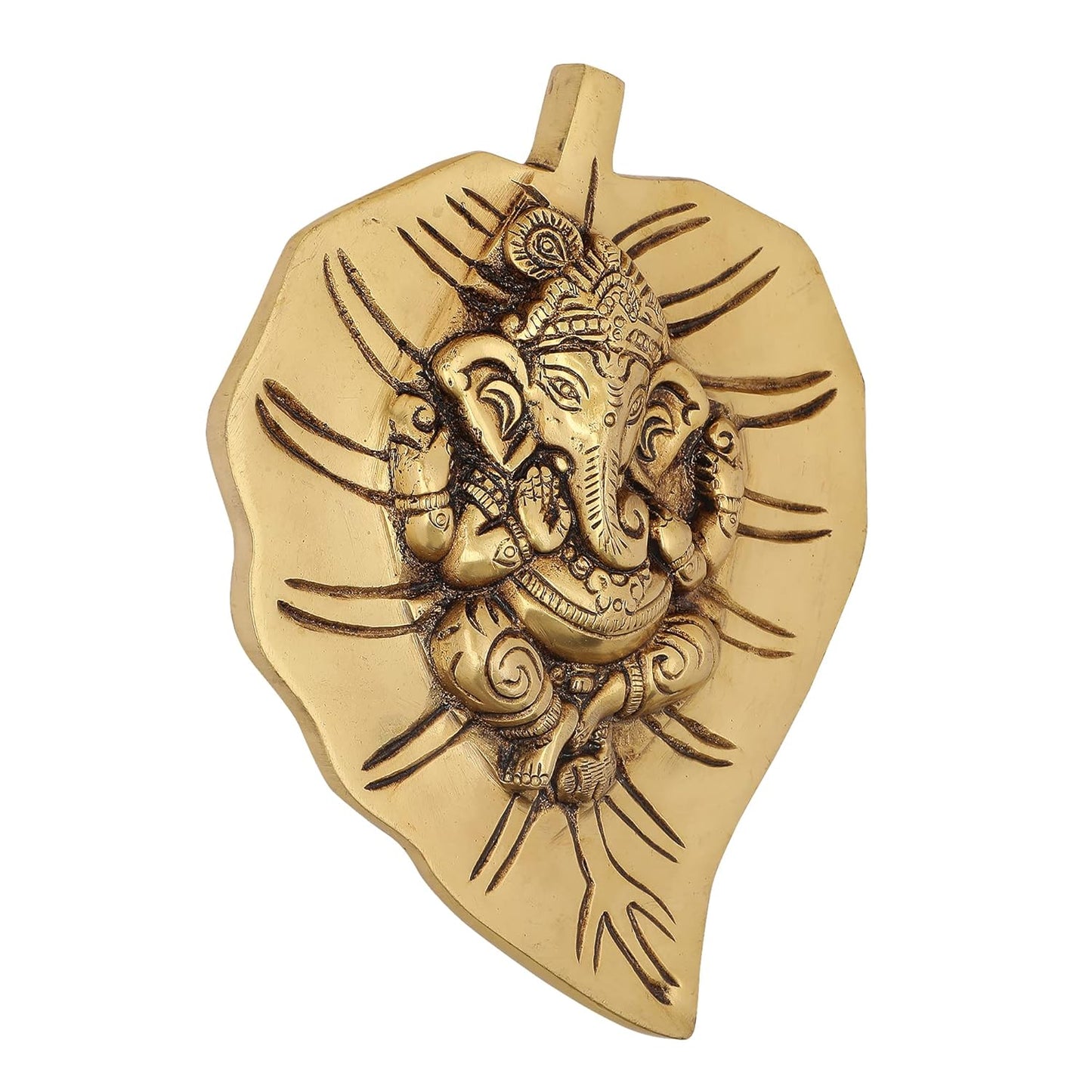 brass Ganesh on leaf wall hanging