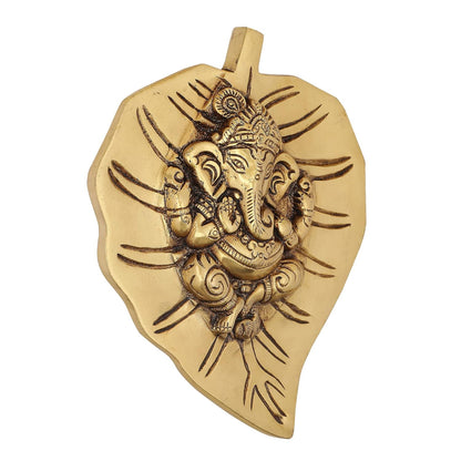 brass Ganesh on leaf wall hanging