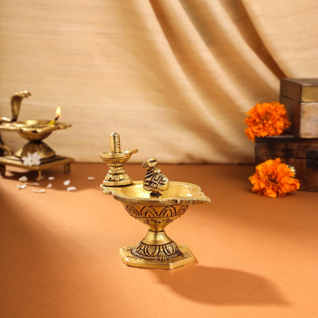 Brass Nandi Shivling Diya for home pooja/ décor/ temple