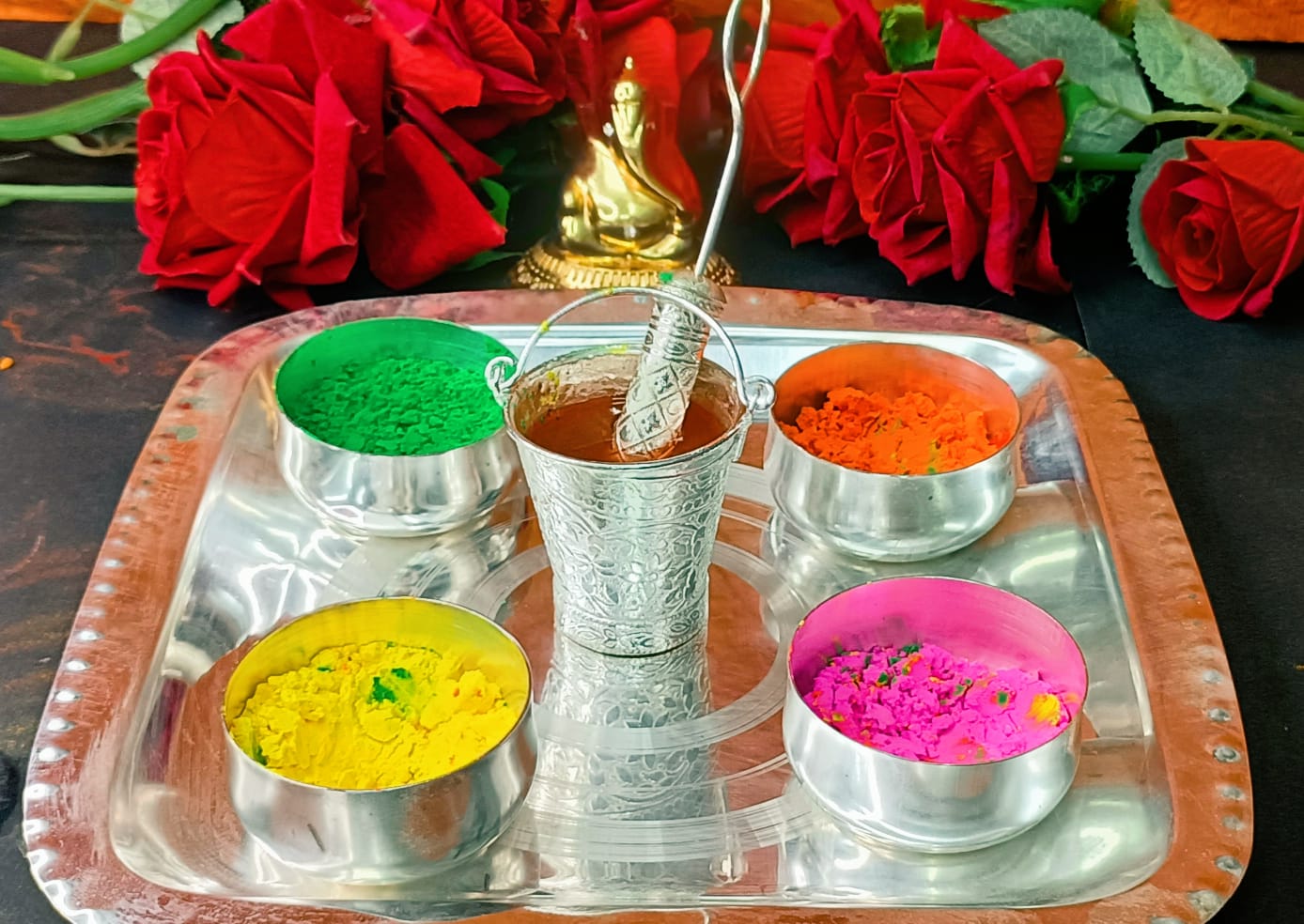 Small German Silver Holi Festival Plate Set/Small Pooja Set