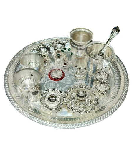 silver plated 15 Items Pooja Thali Set