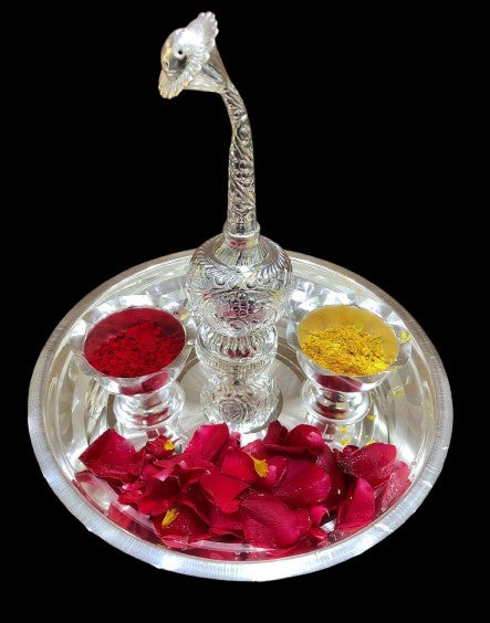 German Silver 4 Items Pooja Thali Set