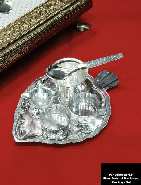 German Silver 6 Items Pooja Thali Set for Housewarming/Festivals