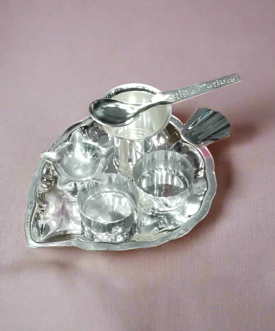 German Silver 6 Items Pooja Thali Set for Housewarming/Festivals