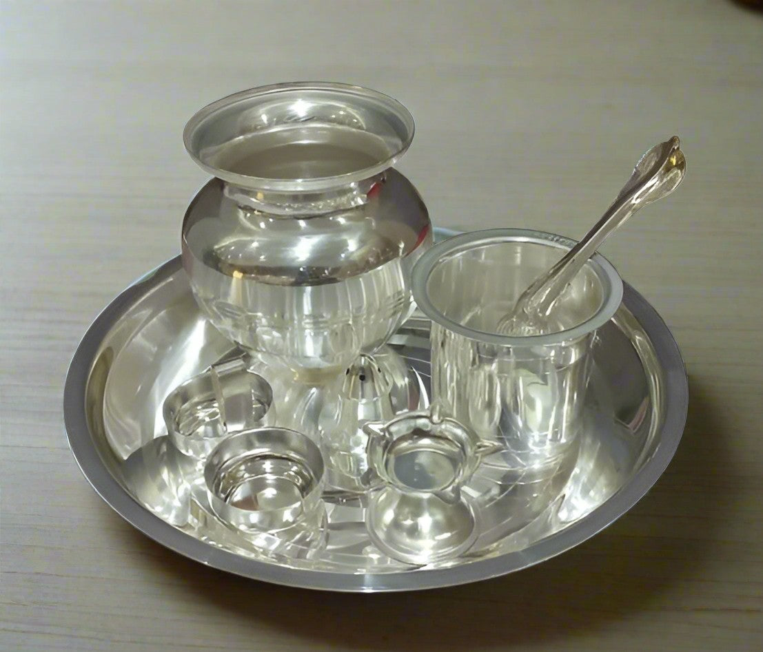 silver plated  7 Items Pooja Thali Set