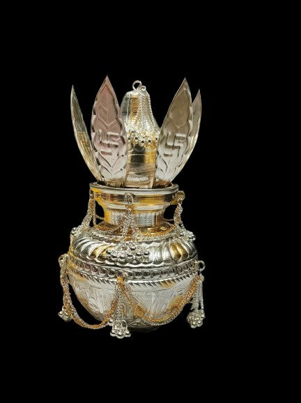 silver plated  Dual Tone Ganga Jamuna Kalash Nariyal & Paan Set