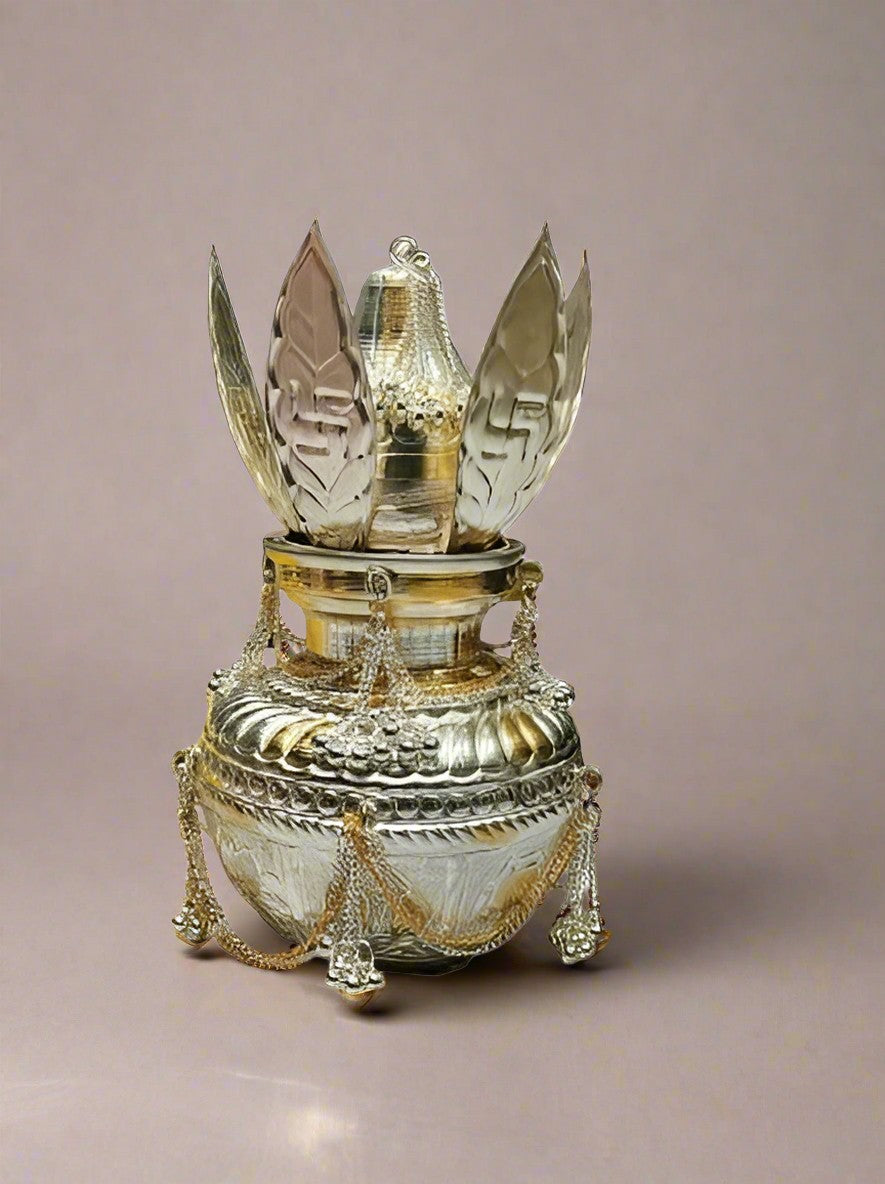 silver plated  Dual Tone Ganga Jamuna Kalash Nariyal & Paan Set