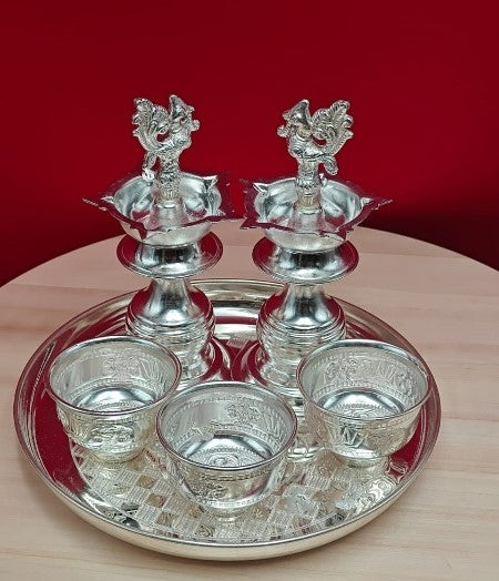 German Silver Pooja thali Set of 6 Pieces