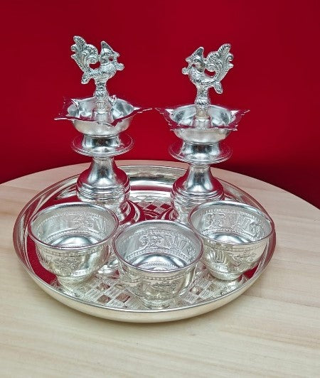 German Silver Pooja thali Set of 6 Pieces