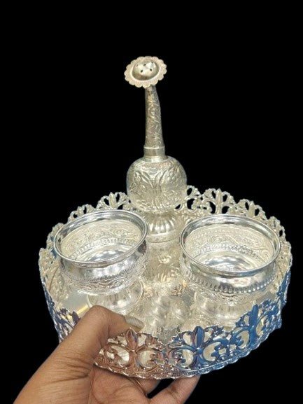 German Silver Pooja thali Set of 4 Pieces