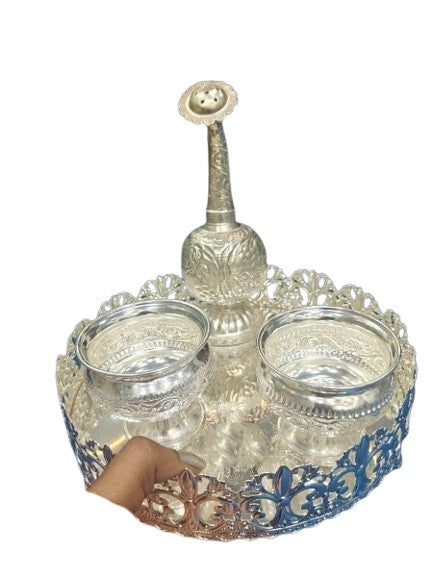 German Silver Pooja thali Set of 4 Pieces
