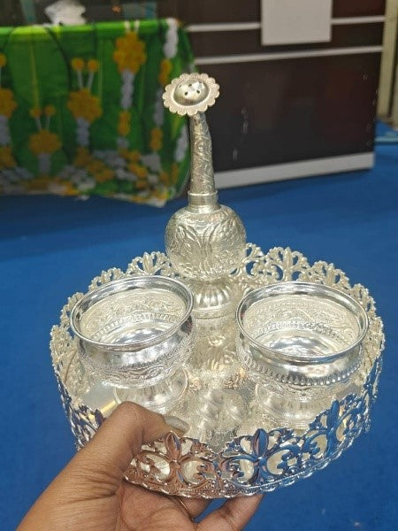 German Silver Pooja thali Set of 4 Pieces