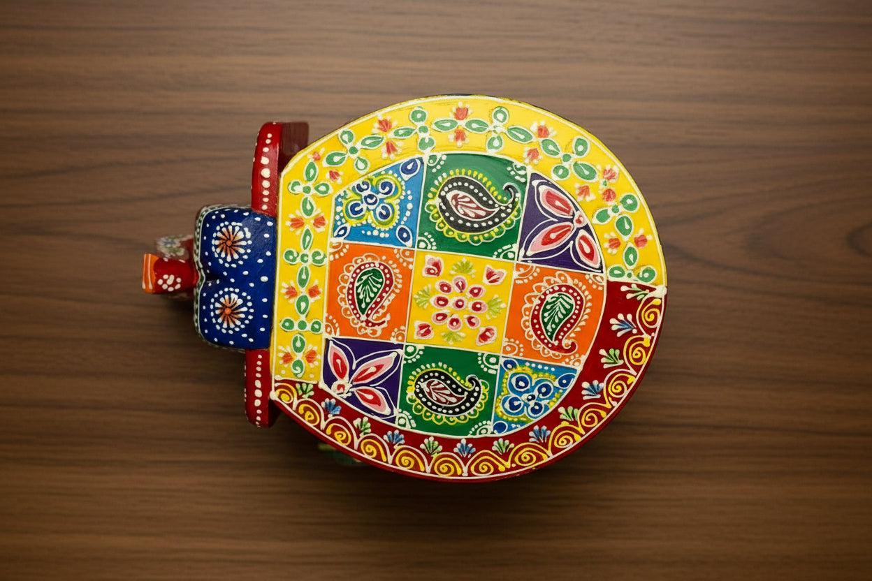Wooden Hand-Painted Elephant Stool – 8 Inch Decorative Accent