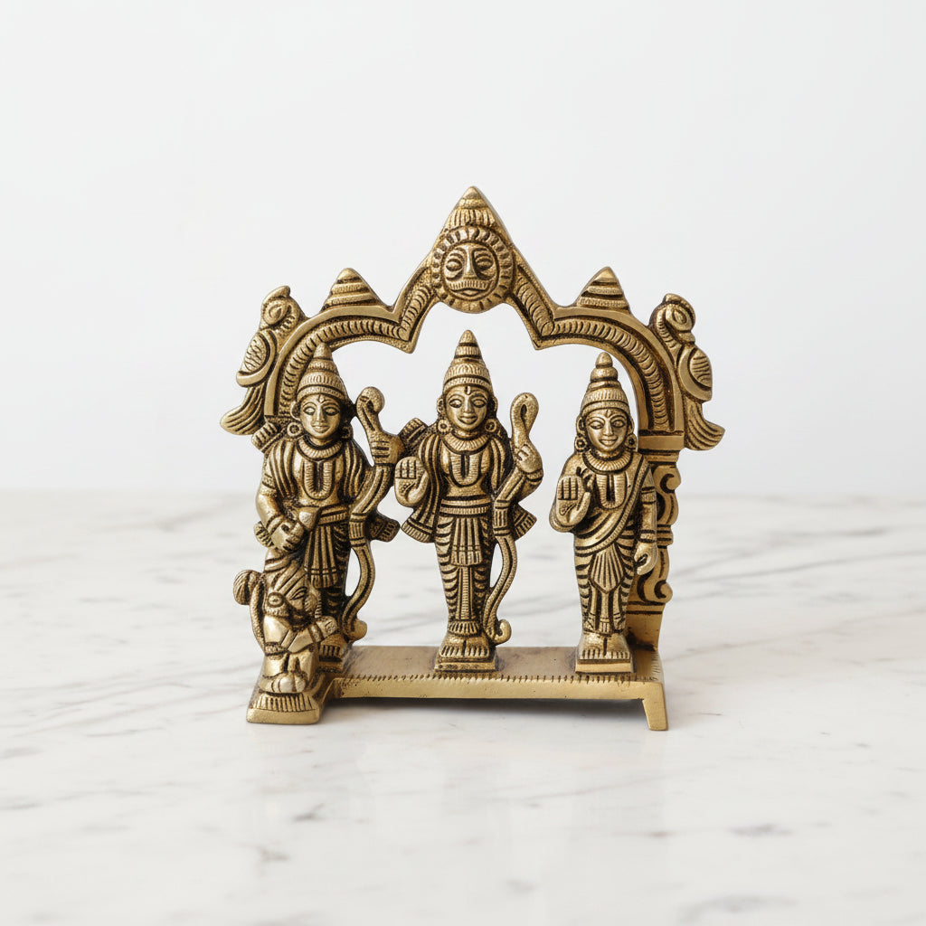 Brass Ram Darbar Idol – Lord Ram, Sita, Lakshman & Hanuman – Divine Blessings, Protection