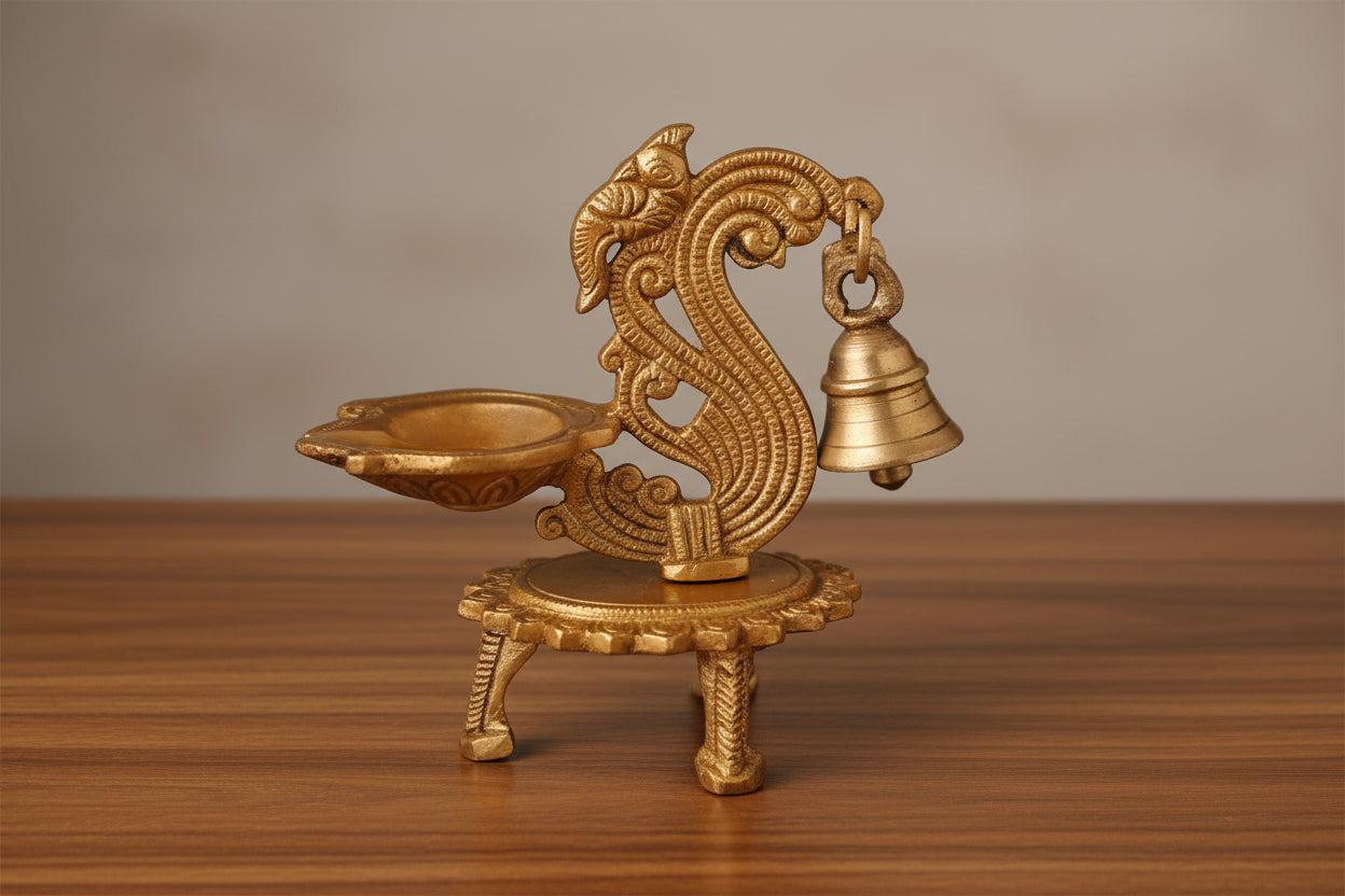 Brass Peacock Oil Lamp Set of 2 – Traditional Diya for Home Décor, Puja & Gifting