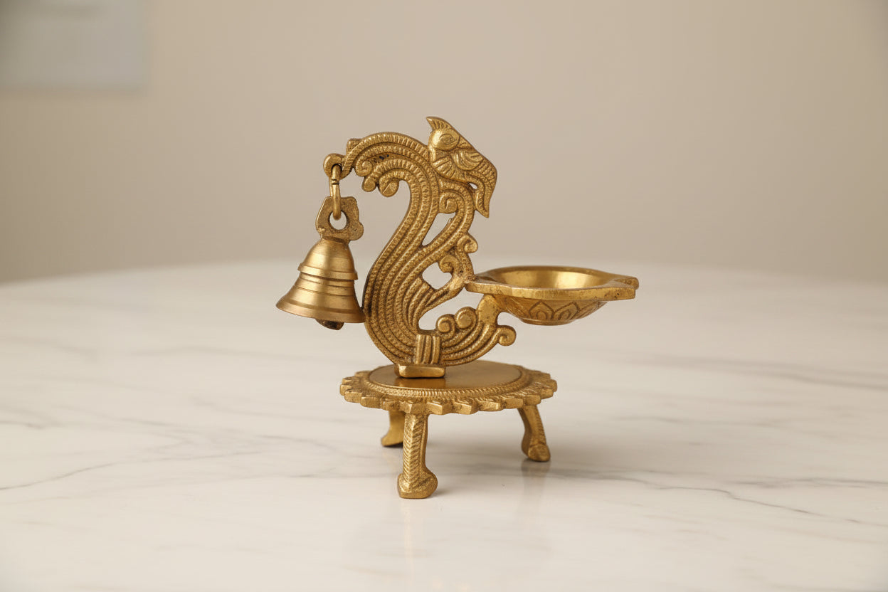 Brass Peacock Oil Lamp Set of 2 – Traditional Diya for Home Décor, Puja & Gifting
