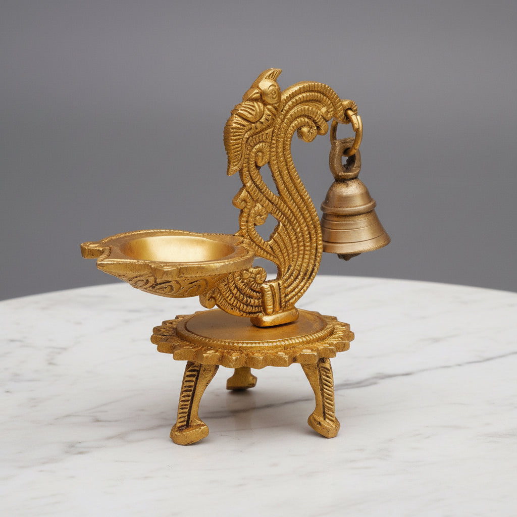 Brass Peacock Oil Lamp Set of 2 – Traditional Diya for Home Décor, Puja & Gifting