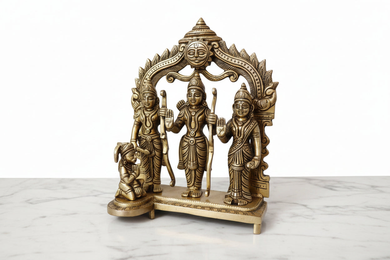 Brass Ram Darbar Idol – Lord Ram, Sita, Lakshman & Hanuman, 9.5"