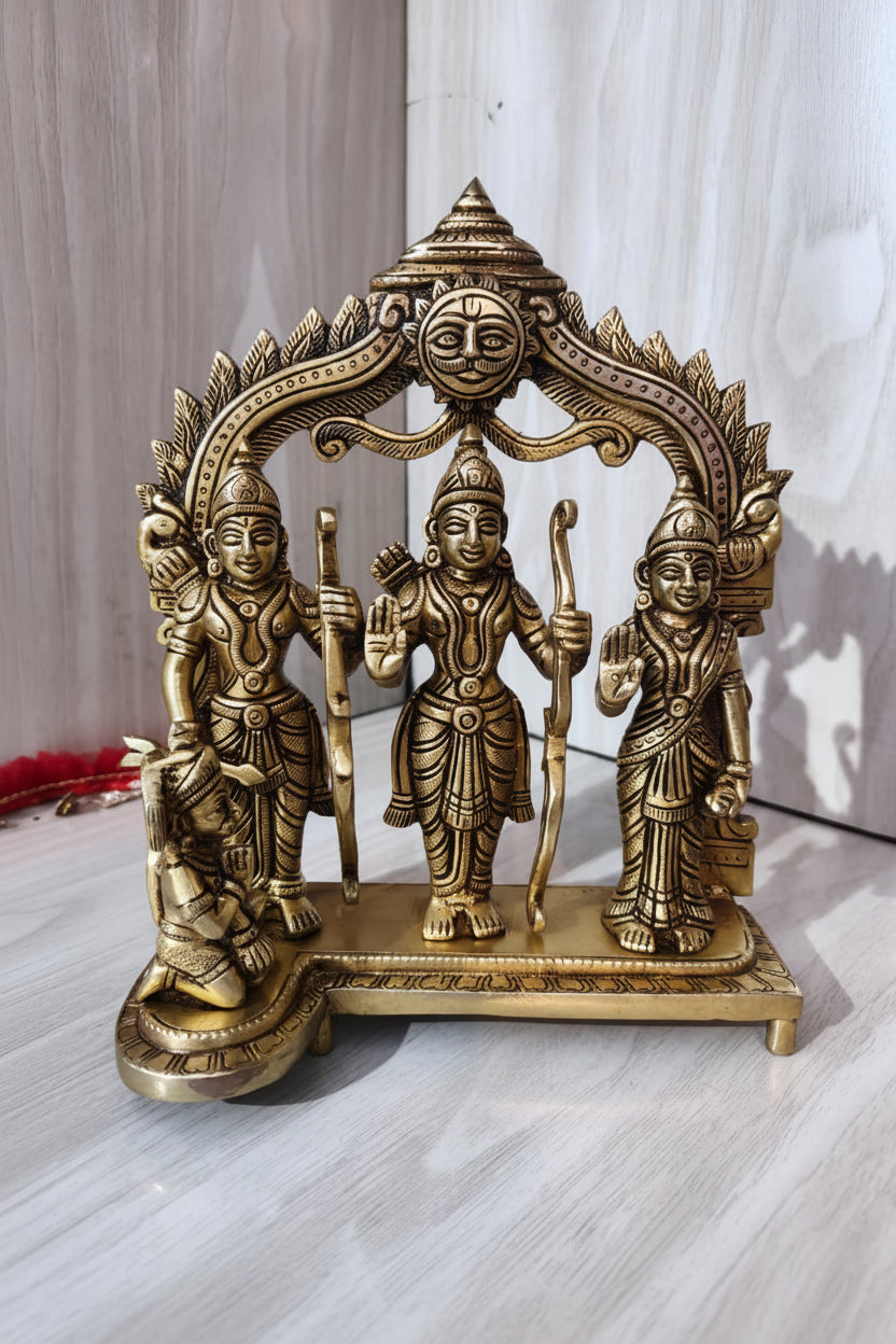 Brass Ram Darbar Idol – Lord Ram, Sita, Lakshman & Hanuman, 9.5"