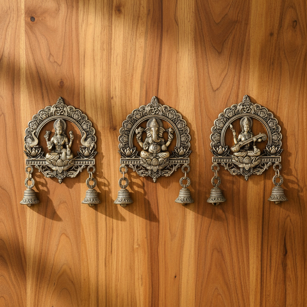 Brass Wall Hanging – Lakshmi Ganesh Saraswati for Home Temple & Décor