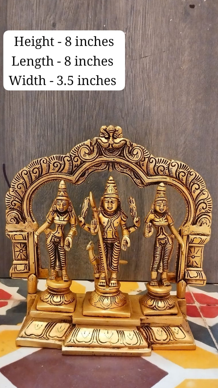 Handcrafted Brass Lord Murugan Idol Set with Devasena & Valli – Divine Blessings, Prosperity & Harmony