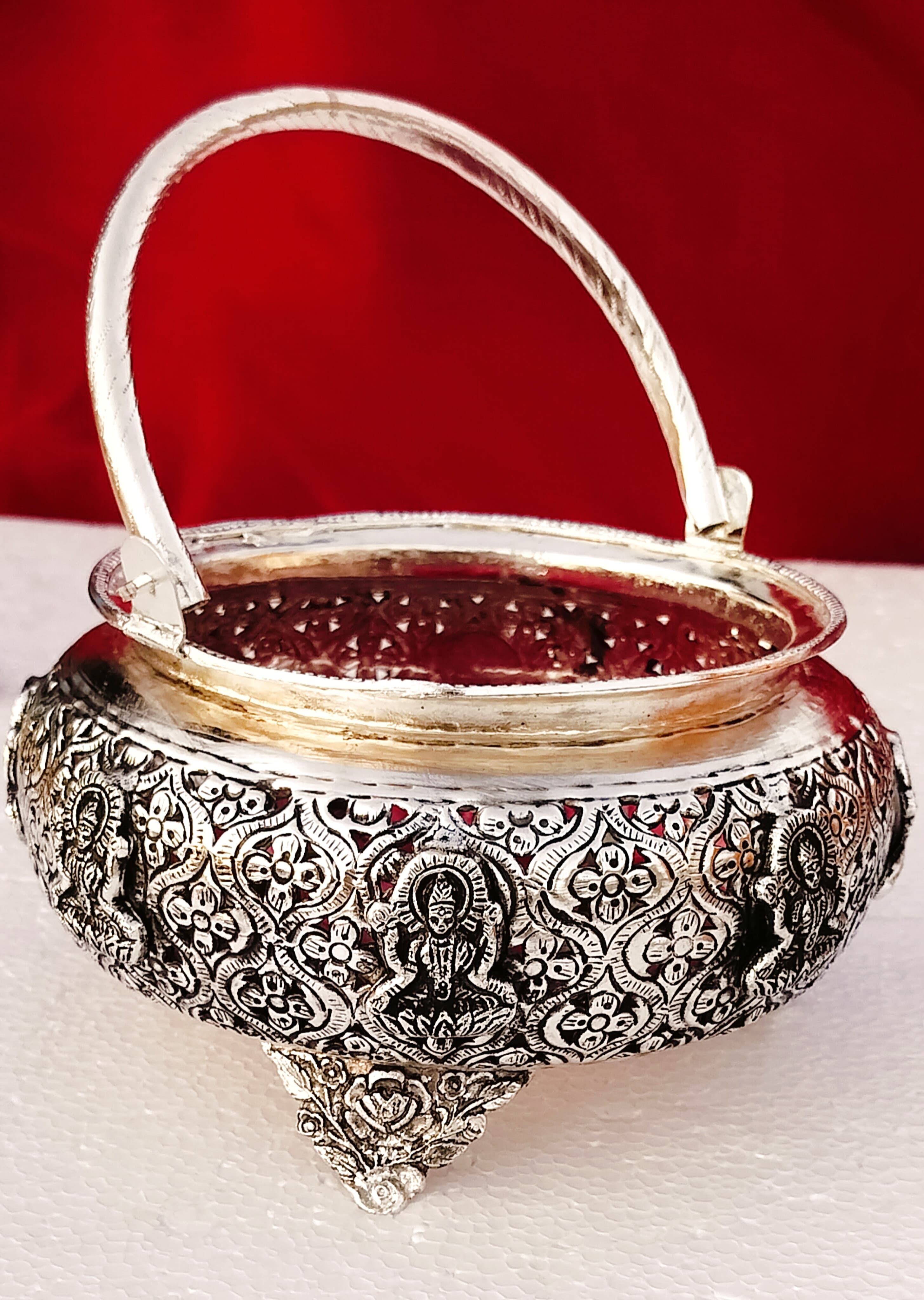 German silver antique Ashtalakshmi engraved flower basket for flowers/fruits/home decor,