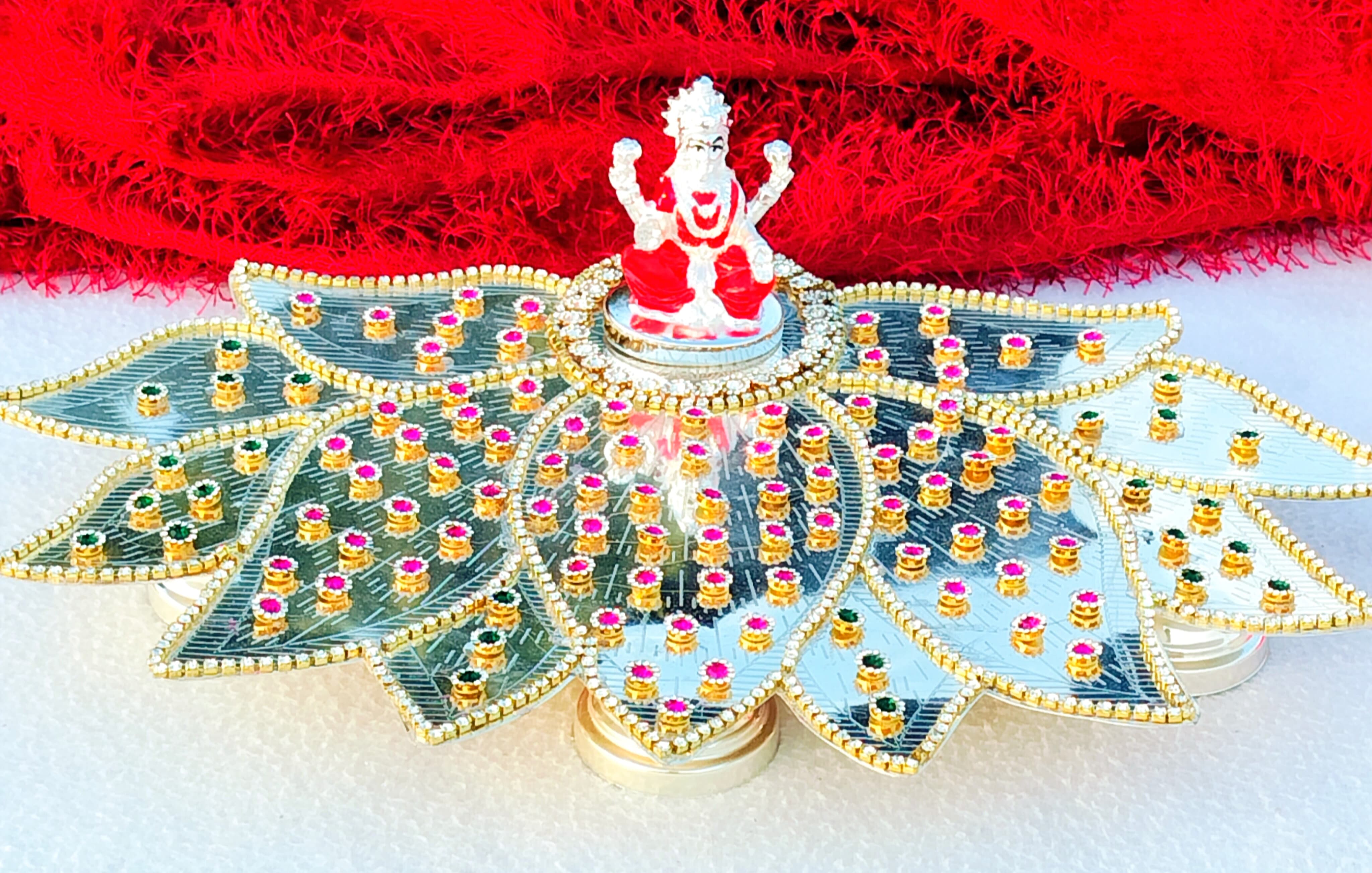 German silver lotus  Ashtotram stand with 108 flower and lakshmi idol