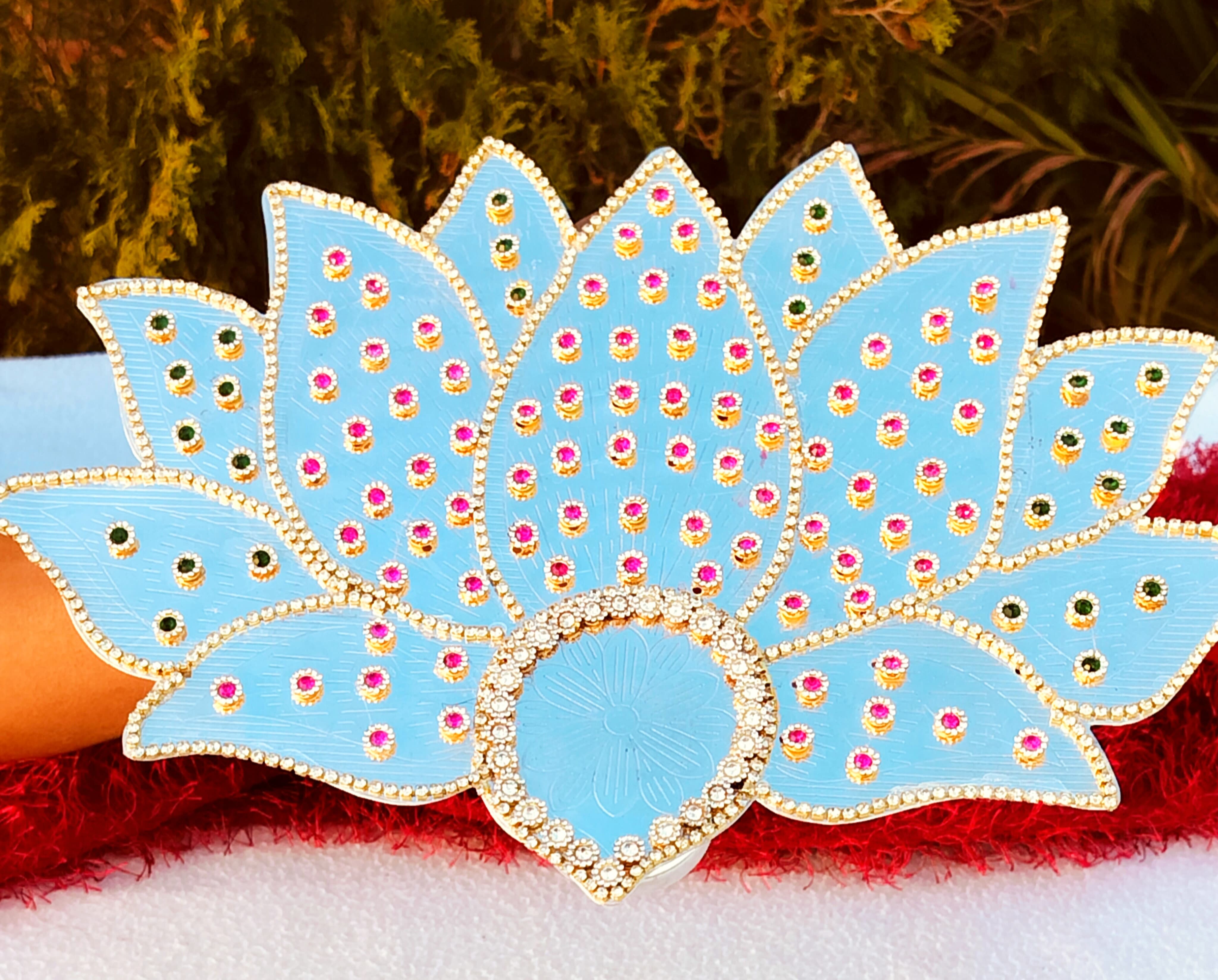 German silver lotus  Ashtotram stand with 108 flower and lakshmi idol