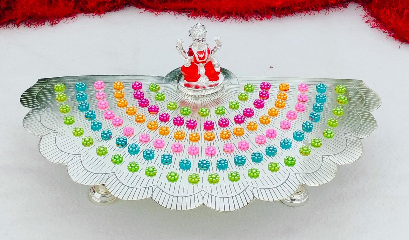 German silver lotus  Ashtotram stand with 108 colorful flower and lakshmi idol