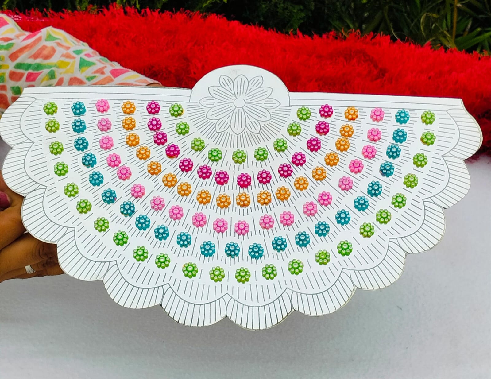 German silver lotus  Ashtotram stand with 108 colorful flower and lakshmi idol