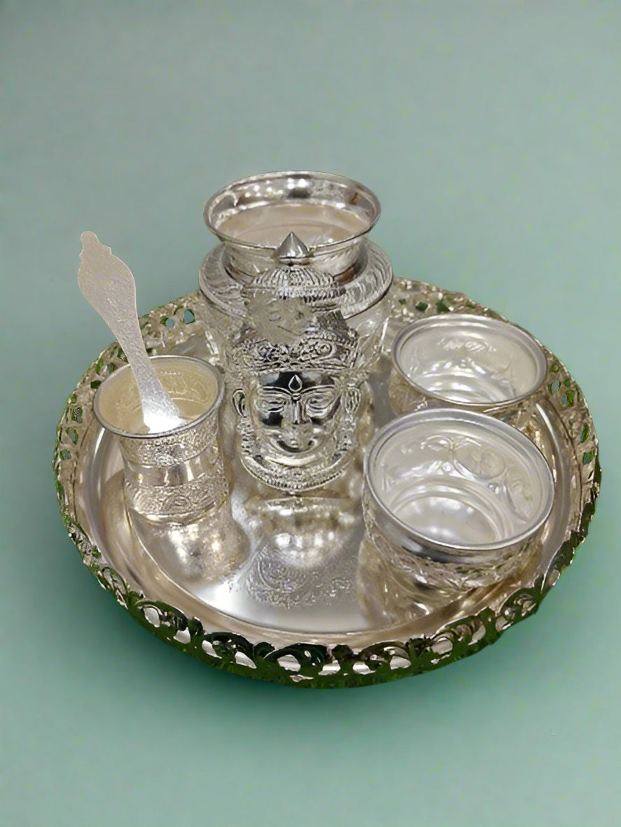 german silver pooja thali set 7 pieces for housewarming pooja
