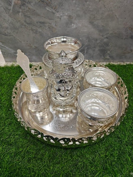 german silver pooja thali set 7 pieces for housewarming pooja
