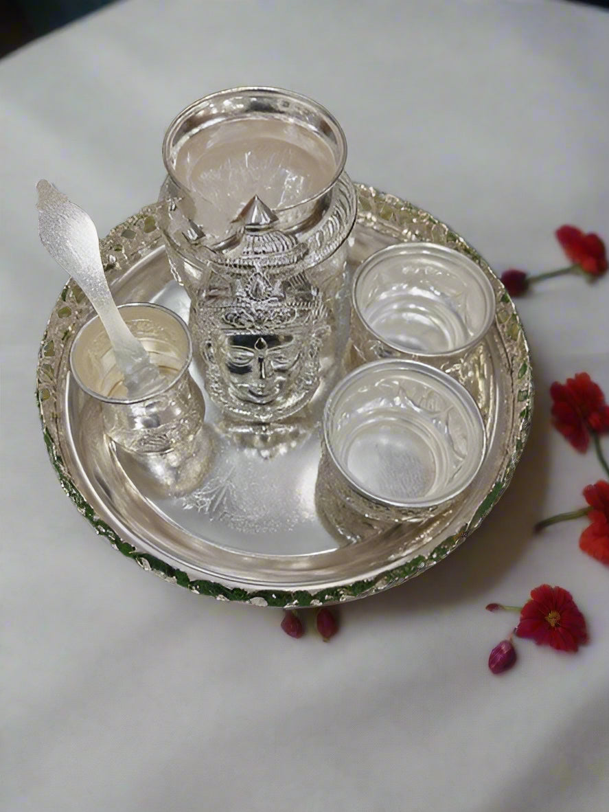 german silver pooja thali set 7 pieces for housewarming pooja
