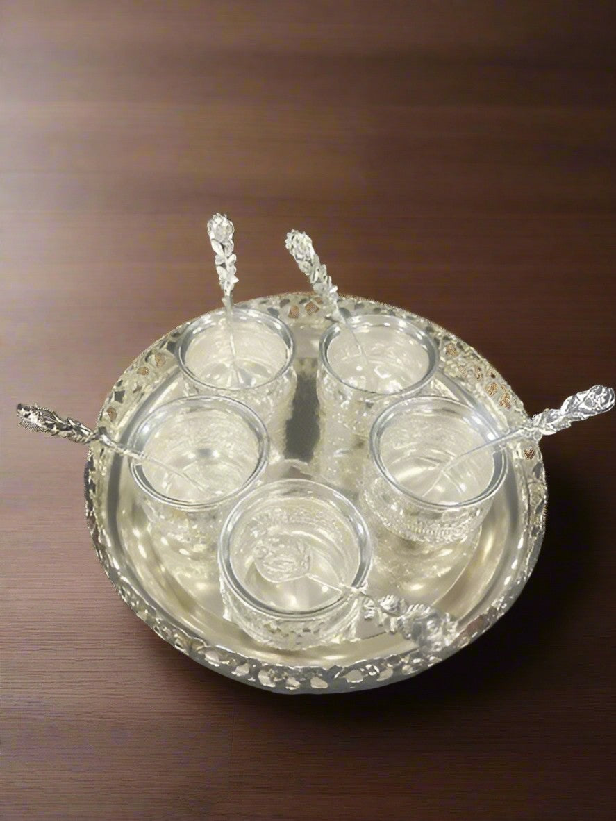 german silver tray with 5 bowls set with spoon for gift item/snacks